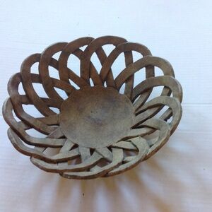 Handmade Pottery Tan Basketweave Bowl Accent Tan